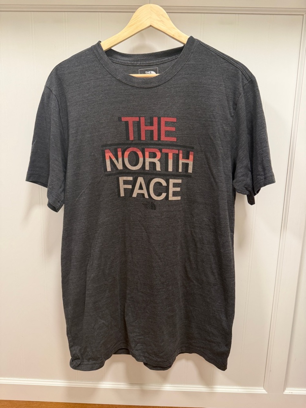 The North Face Men's Charcoal Short Sleeve Logo Tee with Red Accent